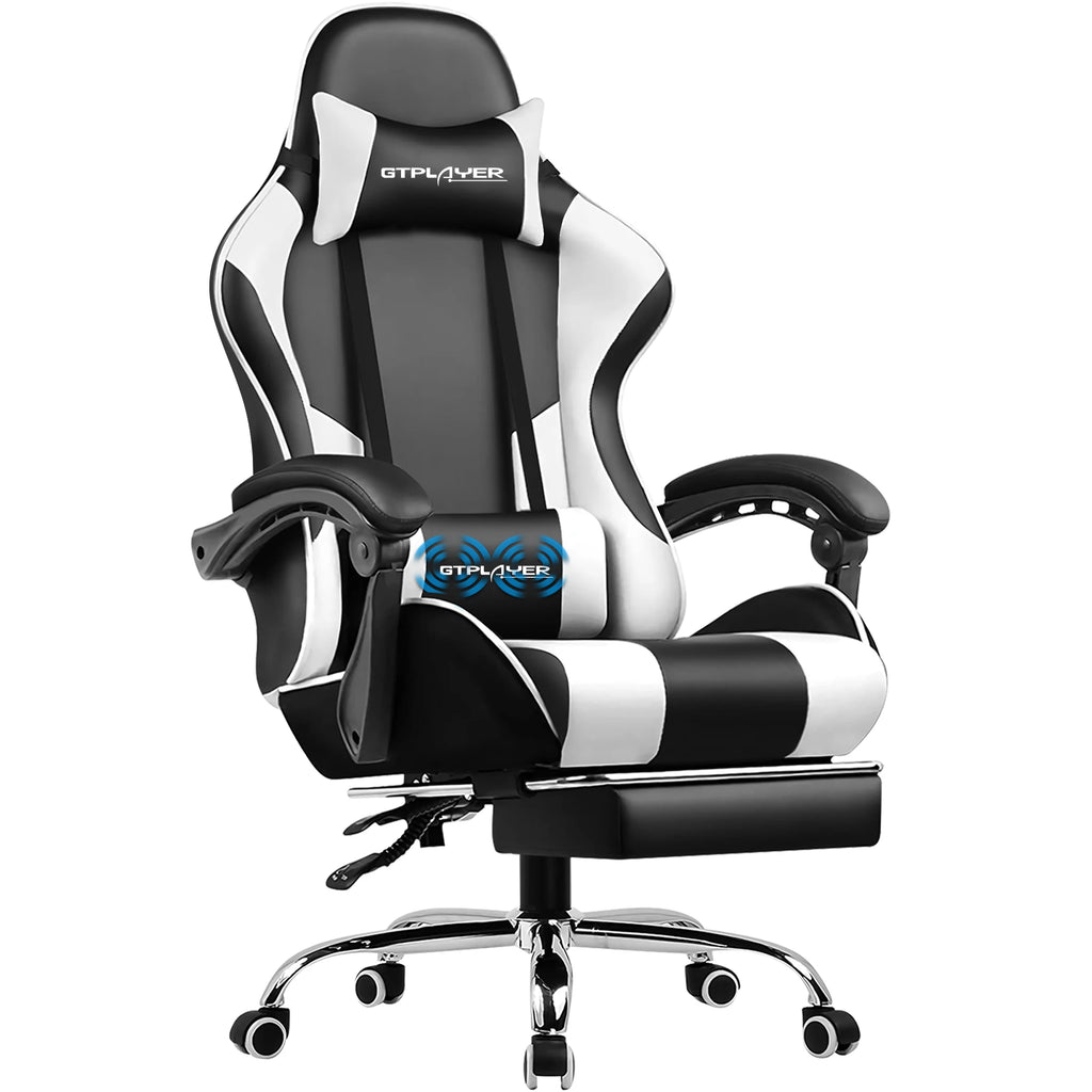 GTPLAYER Gaming Chair with Footrest, Lumbar Support, Adjustable Height, Swivel Seat, Headrest for Office