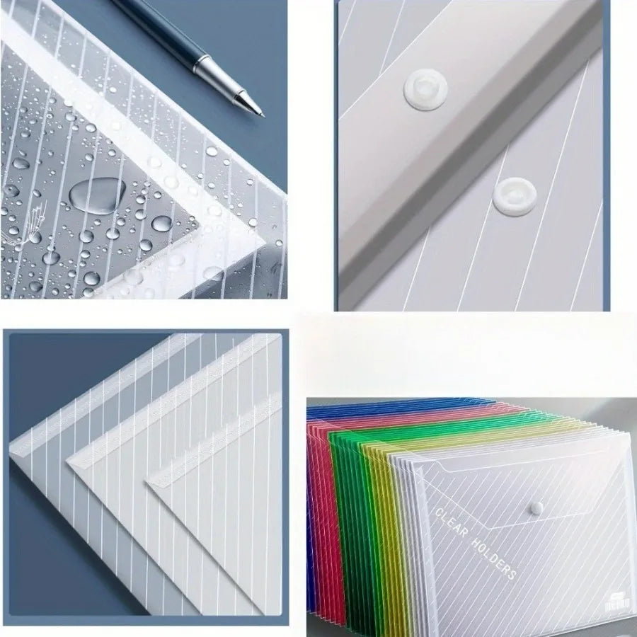 5 Piece Mixed Color Folding File Bag with Button Closure Design