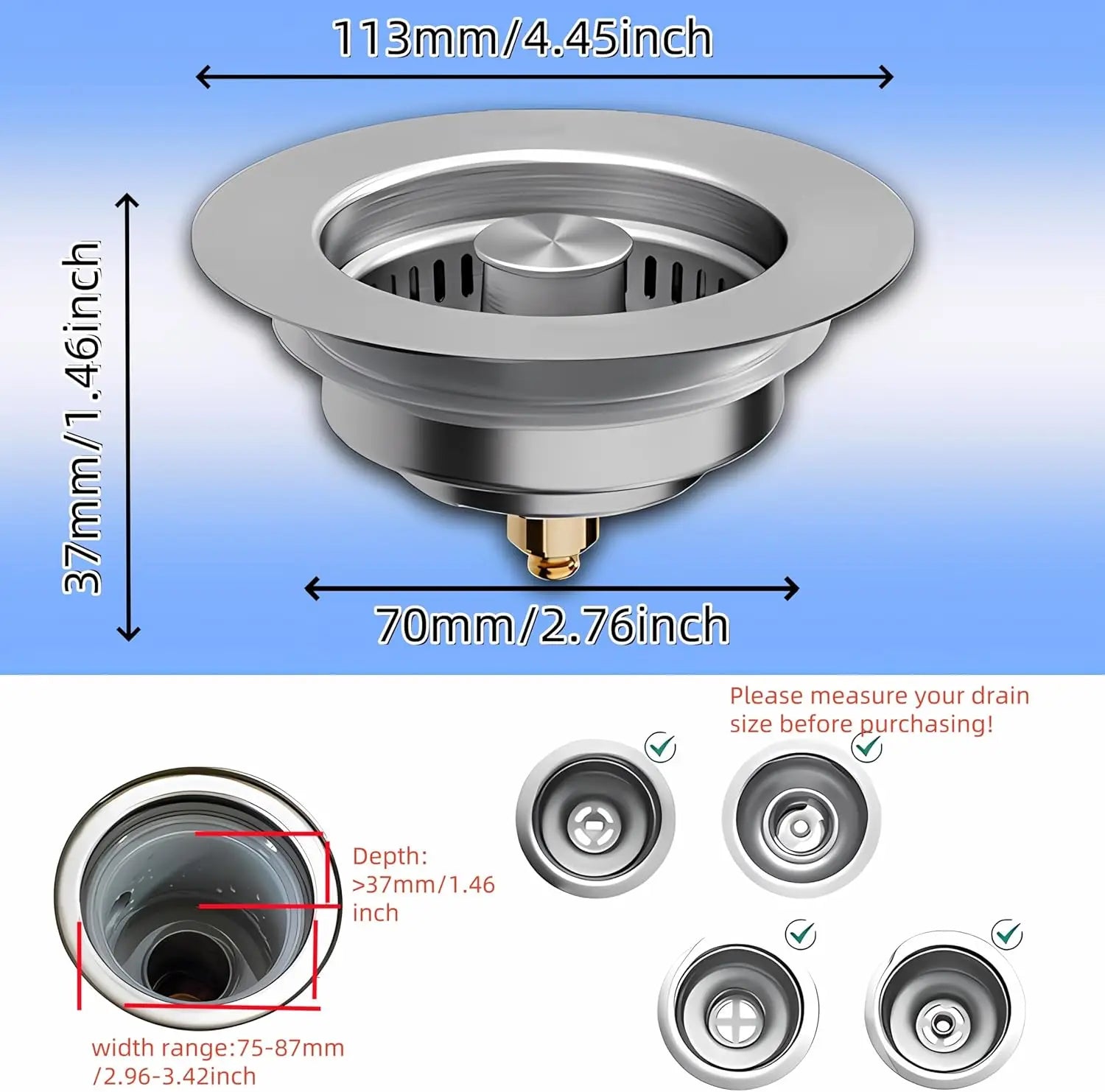 3 in 1 Kitchen Sink Drain Strainer