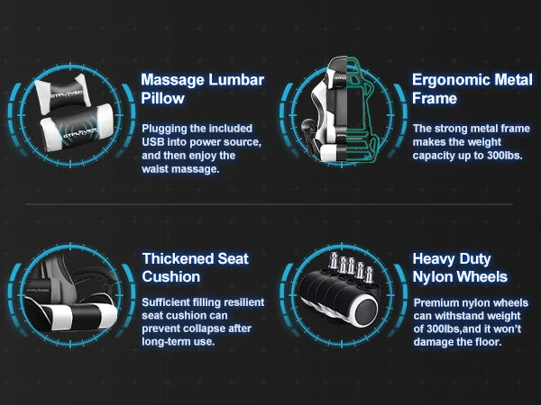 GTPLAYER Gaming Chair with Footrest, Lumbar Support, Adjustable Height, Swivel Seat, Headrest for Office