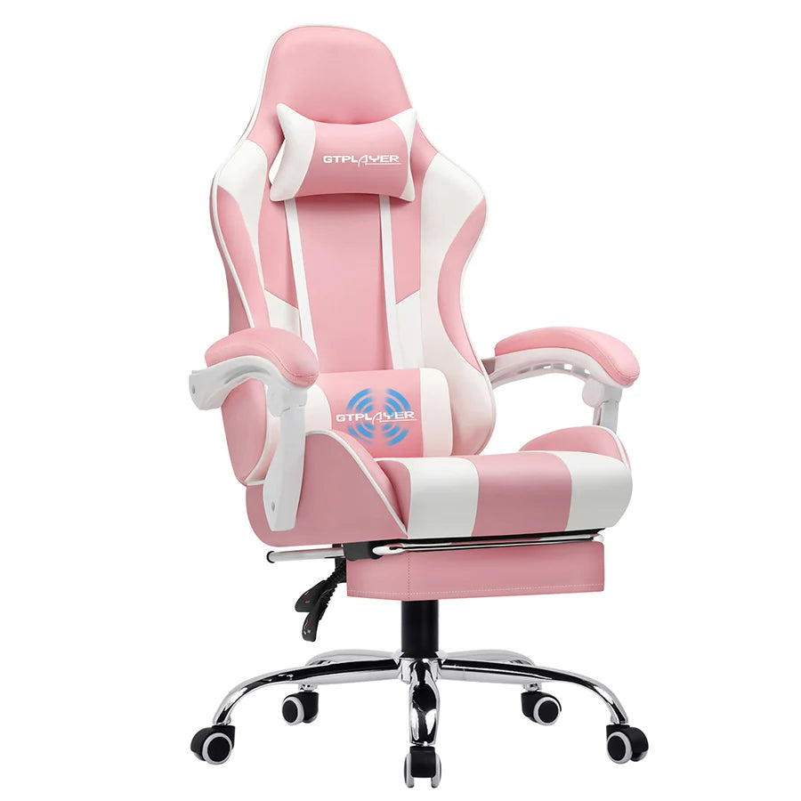 GTPLAYER Gaming Chair with Footrest, Lumbar Support, Adjustable Height, Swivel Seat, Headrest for Office
