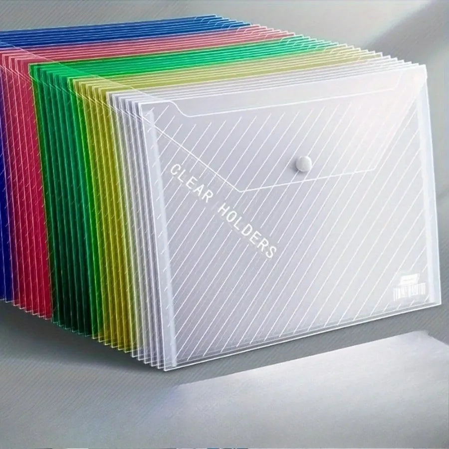 5 Piece Mixed Color Folding File Bag with Button Closure Design