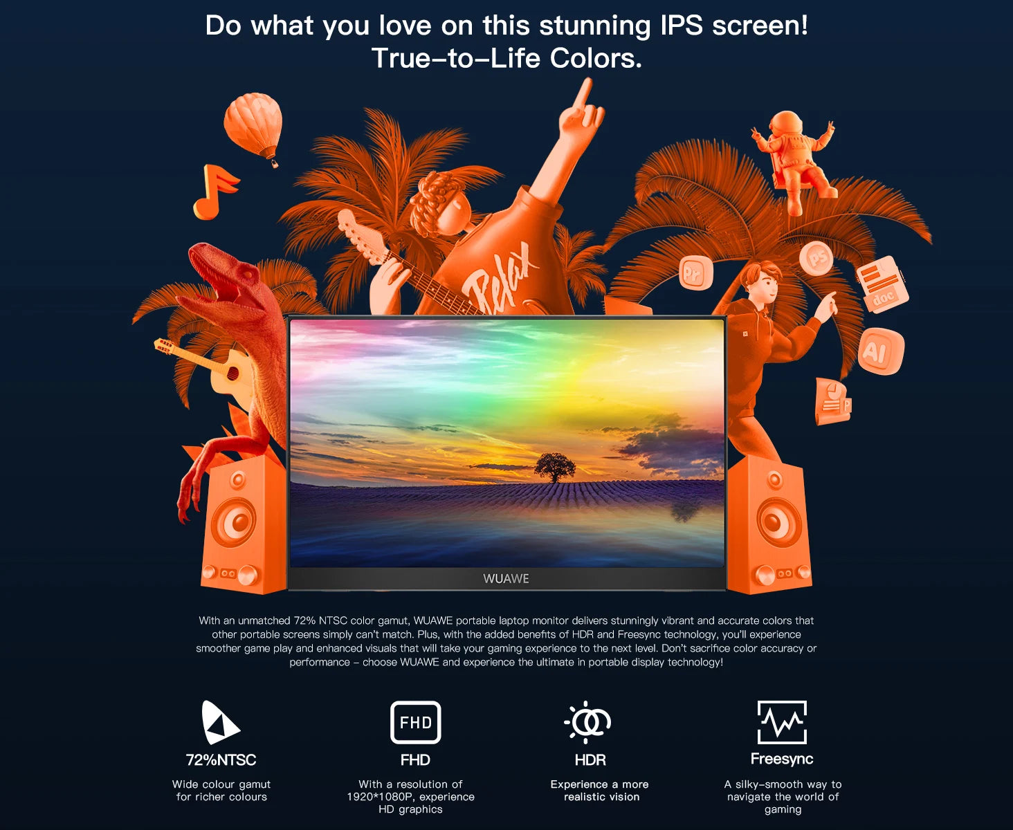 15.6 inch Portable Monitor for Laptop, 1080P 72 NTSC 100 sRGB USB C HDMI