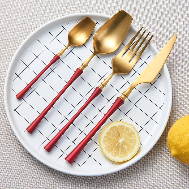 Cutlery Set Matte Gold Cutlery Set Stainless Steel Dinnerwar Steel Gold Forks Spoons Knives Steel Cutlery Set Silverware Set