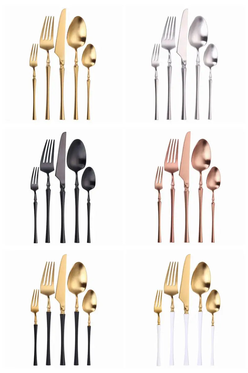 Cutlery Set Matte Gold Cutlery Set Stainless Steel Dinnerwar Steel Gold Forks Spoons Knives Steel Cutlery Set Silverware Set