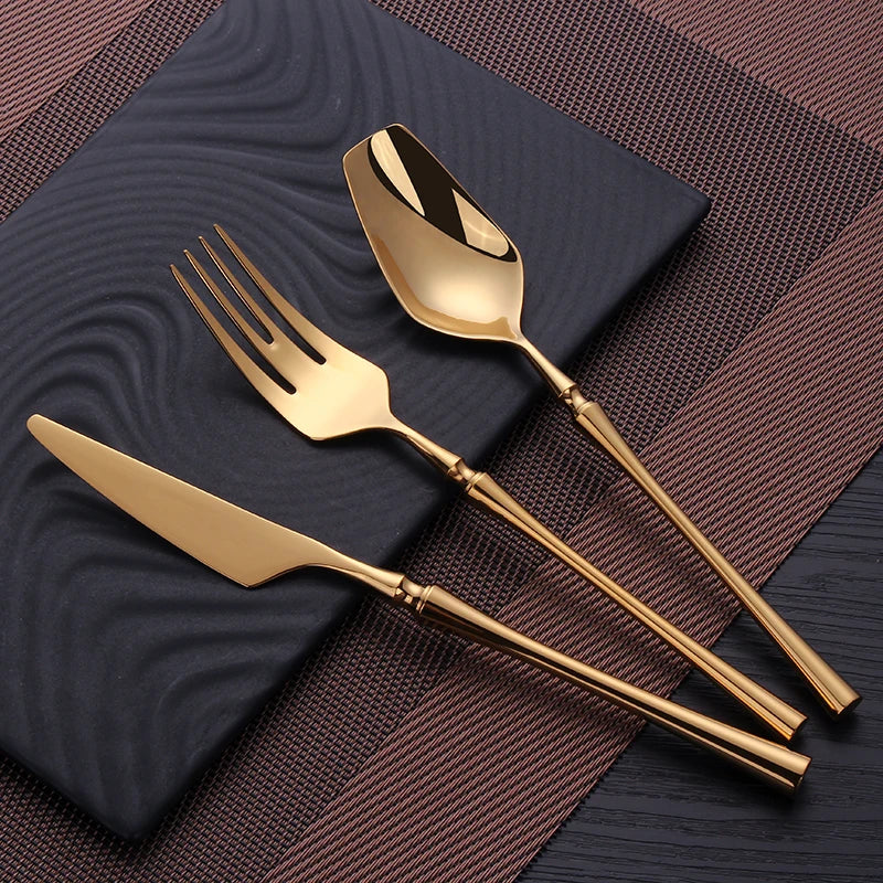 Cutlery Set Matte Gold Cutlery Set Stainless Steel Dinnerwar Steel Gold Forks Spoons Knives Steel Cutlery Set Silverware Set
