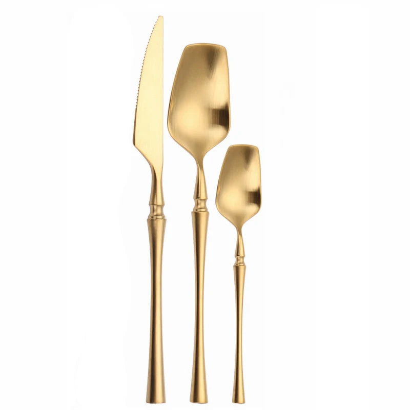 Cutlery Set Matte Gold Cutlery Set Stainless Steel Dinnerwar Steel Gold Forks Spoons Knives Steel Cutlery Set Silverware Set