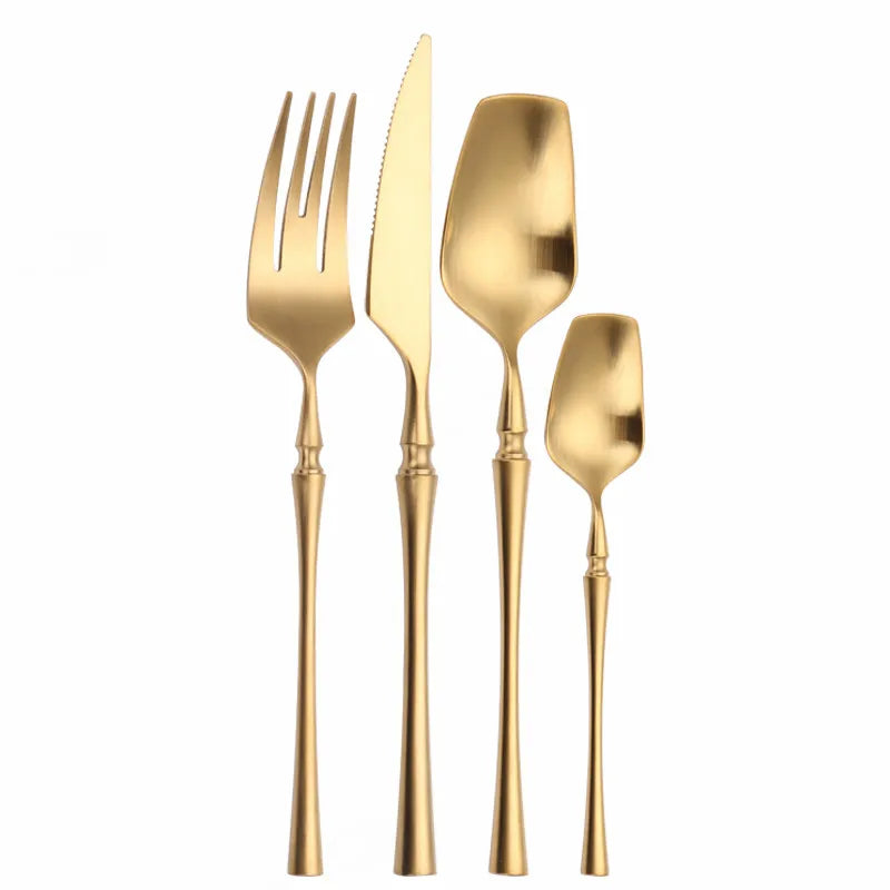 Cutlery Set Matte Gold Cutlery Set Stainless Steel Dinnerwar Steel Gold Forks Spoons Knives Steel Cutlery Set Silverware Set