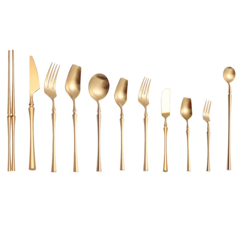 Cutlery Set Matte Gold Cutlery Set Stainless Steel Dinnerwar Steel Gold Forks Spoons Knives Steel Cutlery Set Silverware Set