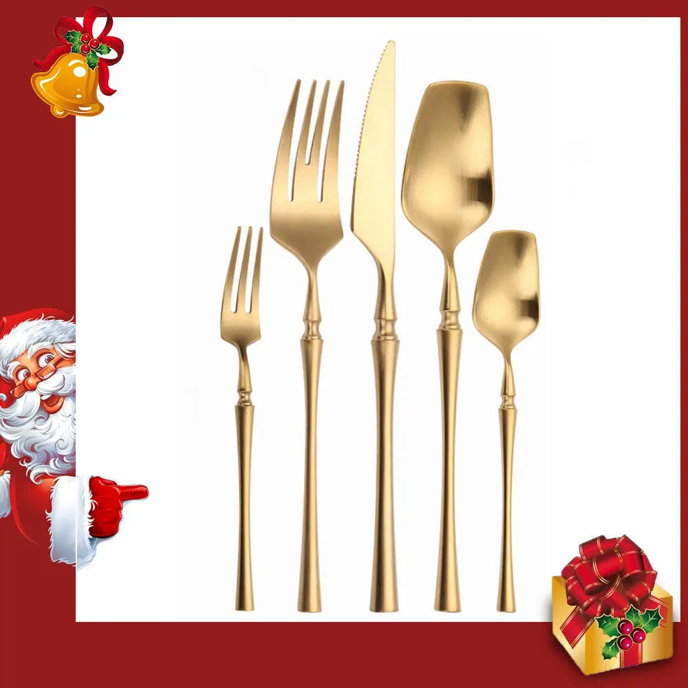 Cutlery Set Matte Gold Cutlery Set Stainless Steel Dinnerwar Steel Gold Forks Spoons Knives Steel Cutlery Set Silverware Set