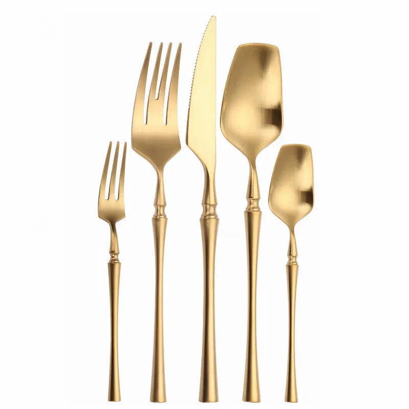 Cutlery Set Matte Gold Cutlery Set Stainless Steel Dinnerwar Steel Gold Forks Spoons Knives Steel Cutlery Set Silverware Set