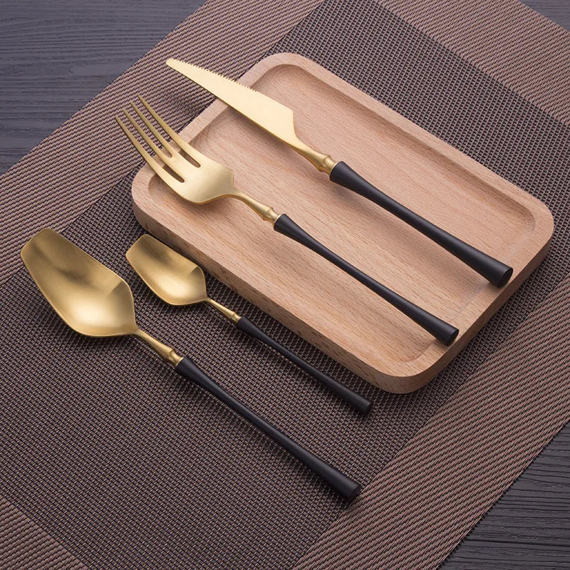 Cutlery Set Matte Gold Cutlery Set Stainless Steel Dinnerwar Steel Gold Forks Spoons Knives Steel Cutlery Set Silverware Set