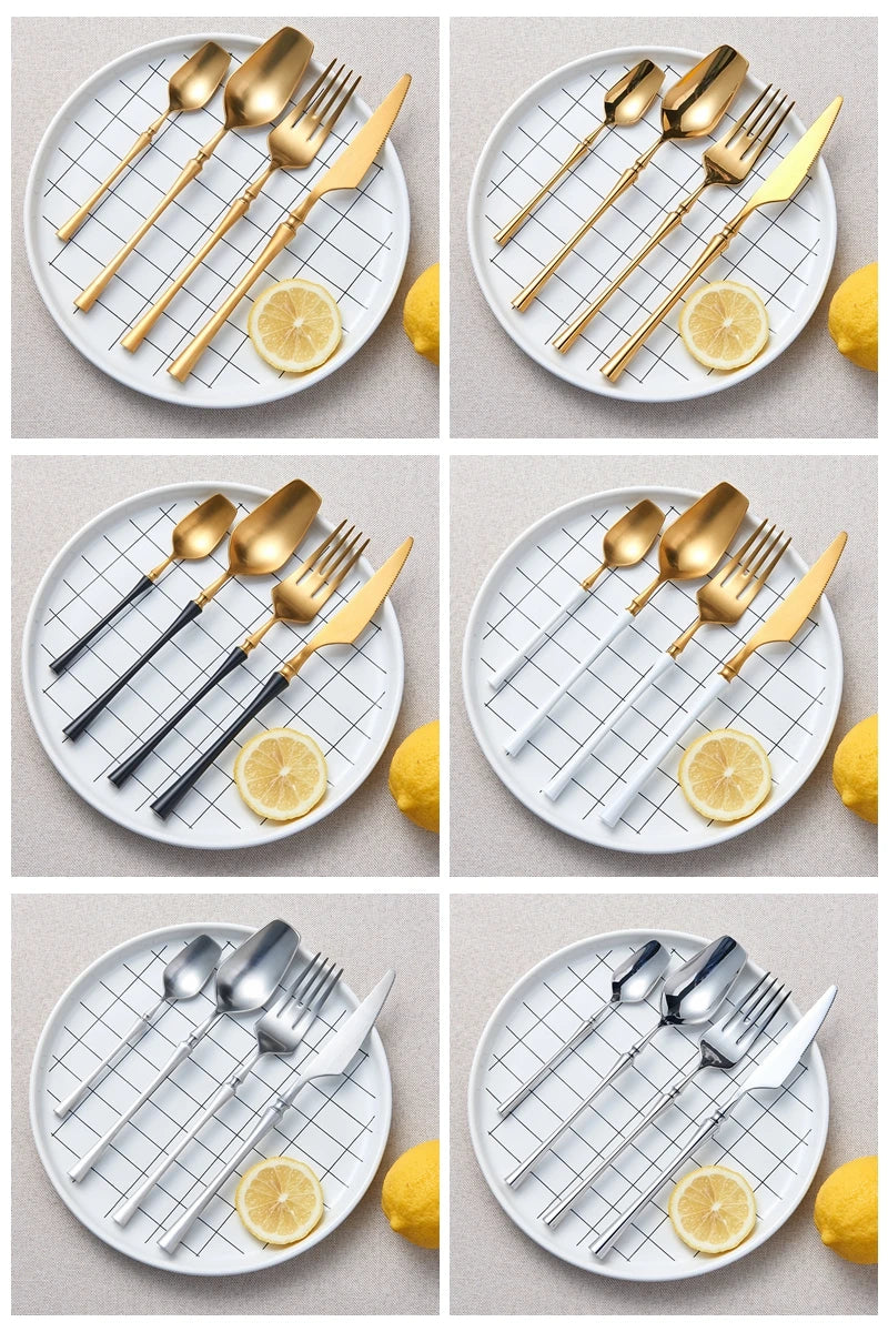 Cutlery Set Matte Gold Cutlery Set Stainless Steel Dinnerwar Steel Gold Forks Spoons Knives Steel Cutlery Set Silverware Set