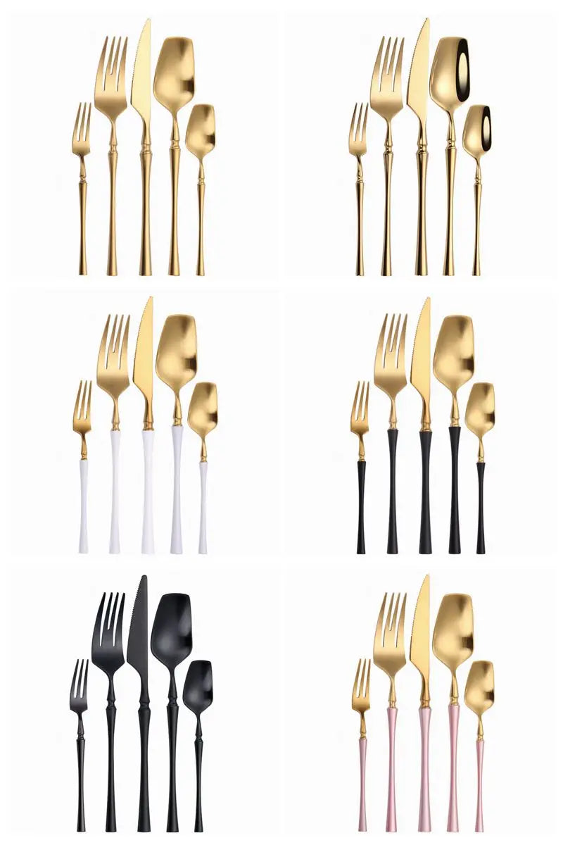 Cutlery Set Matte Gold Cutlery Set Stainless Steel Dinnerwar Steel Gold Forks Spoons Knives Steel Cutlery Set Silverware Set