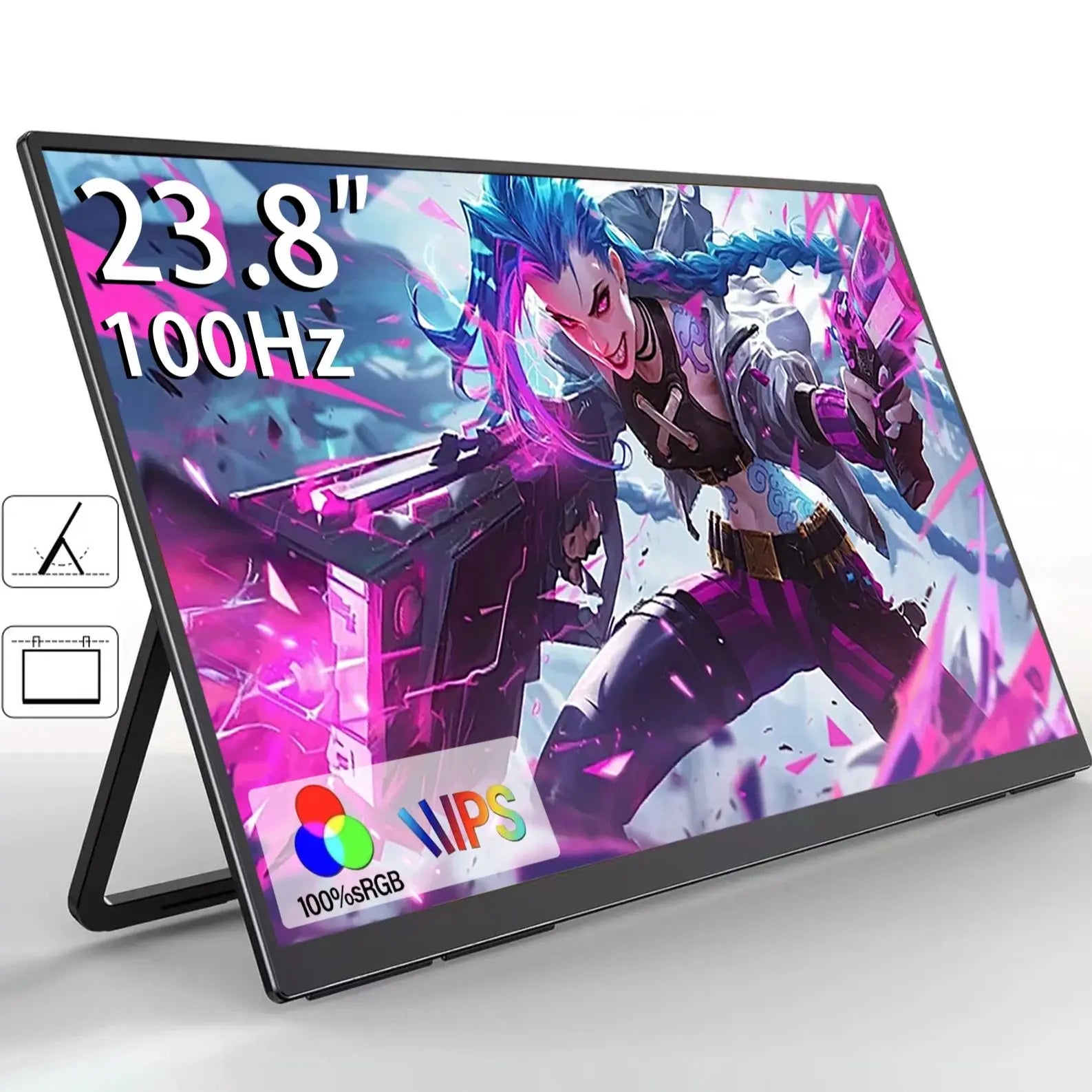 23.8" 100Hz Portable Monitor w/178° Adjustable Stand Type-C HDMI IPS Eye Care External Computer Display for Laptop pc
