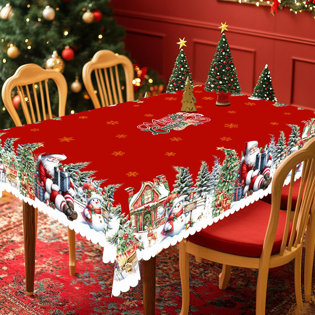 Gnizama Santa Claus decoration theme rectangular round tablecloth, Christmas decoration party indoor restaurant decoration,