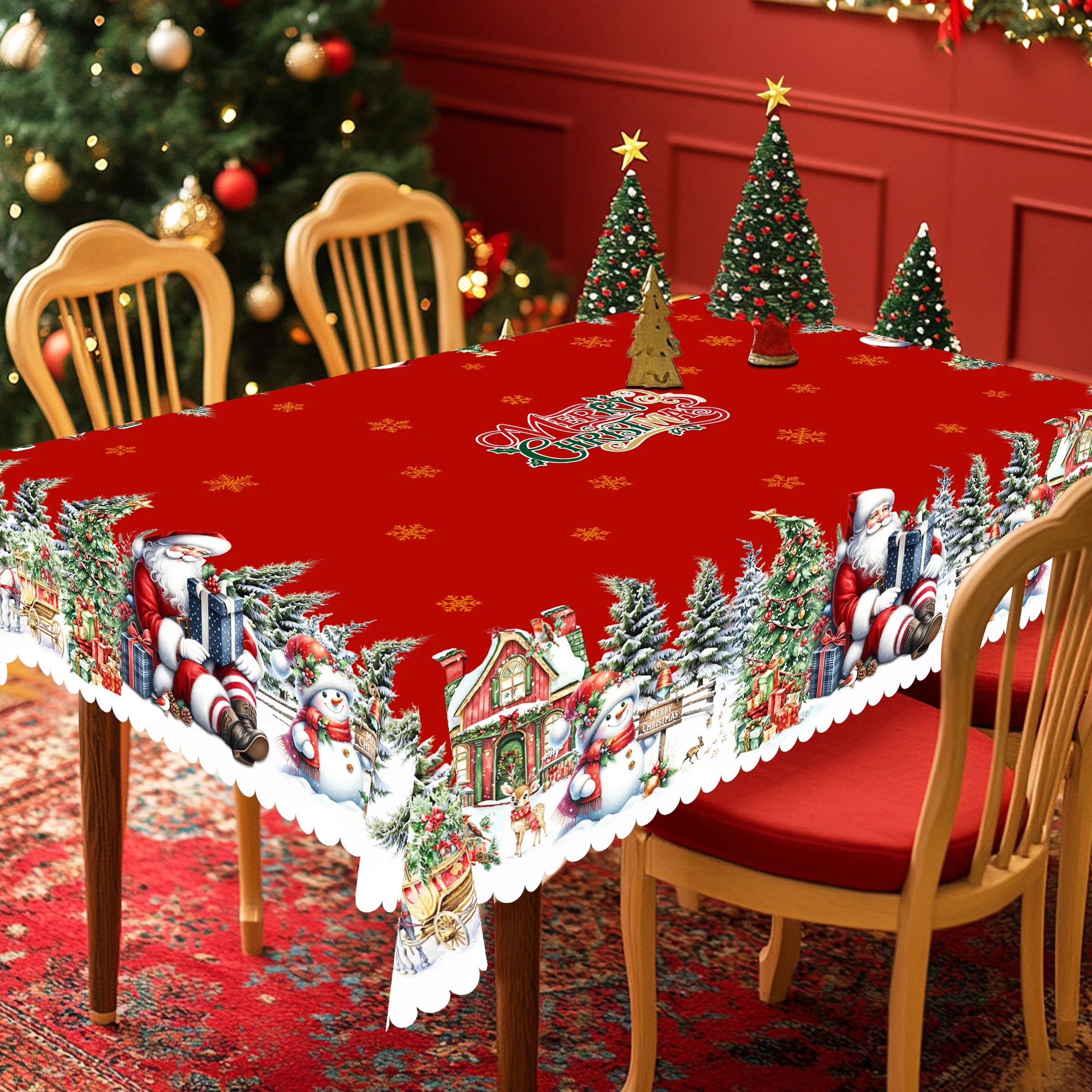 Gnizama Santa Claus decoration theme rectangular round tablecloth, Christmas decoration party indoor restaurant decoration,