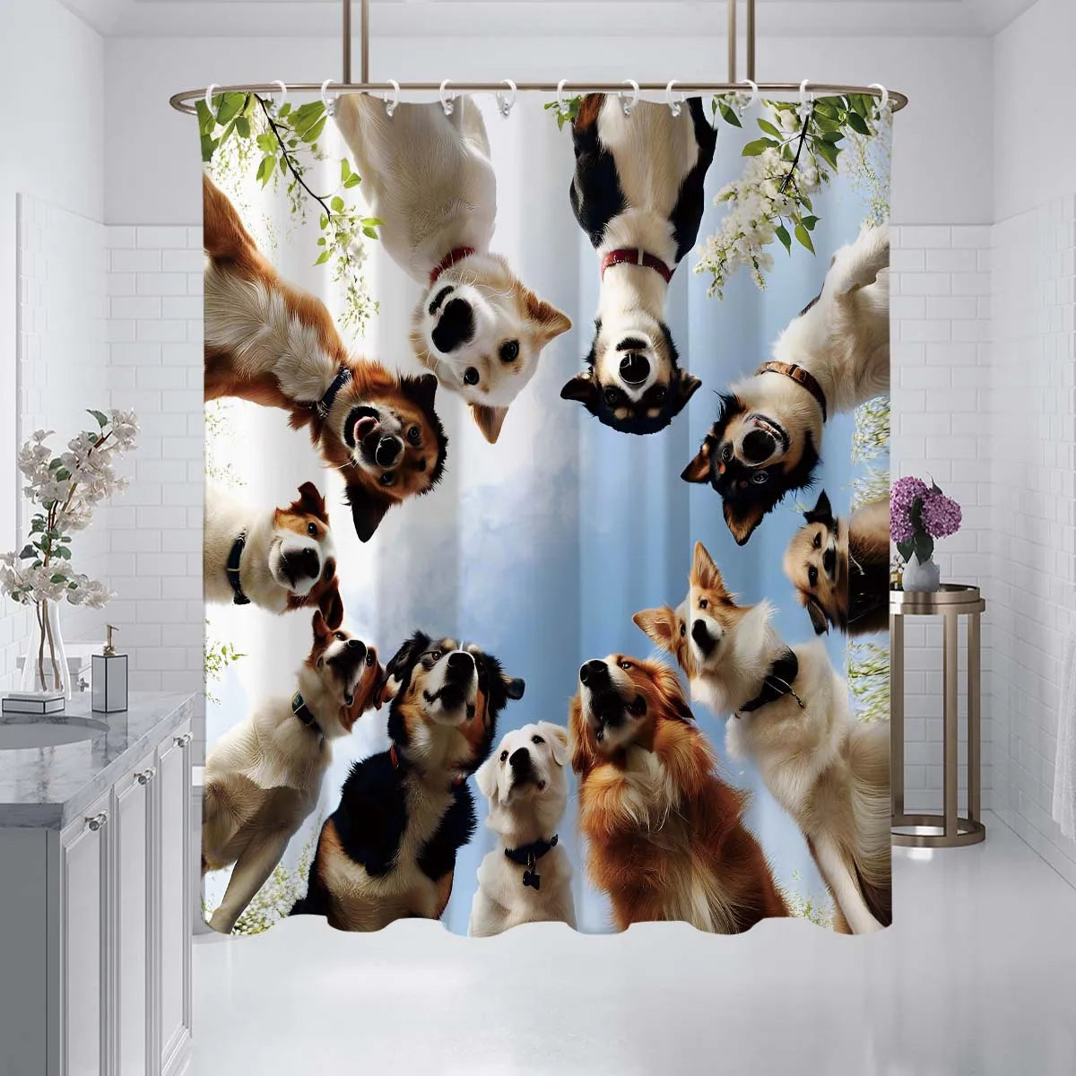 1pc Cute Dog Printed Waterproof Shower Curtain