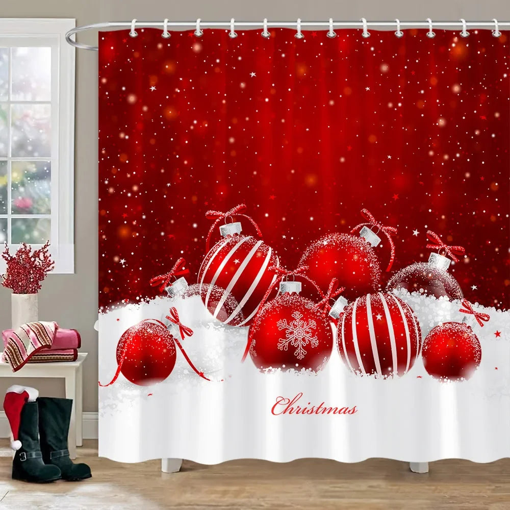 Christmas Gift Theme Shower Curtains Snowman Christmas Tree