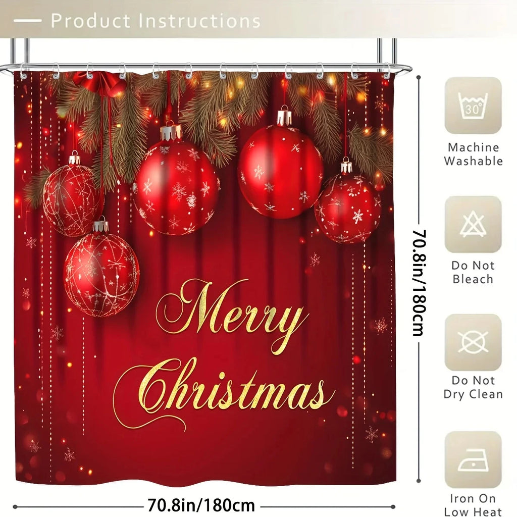 4pc Merry Christmas shower curtain set: 12 hook