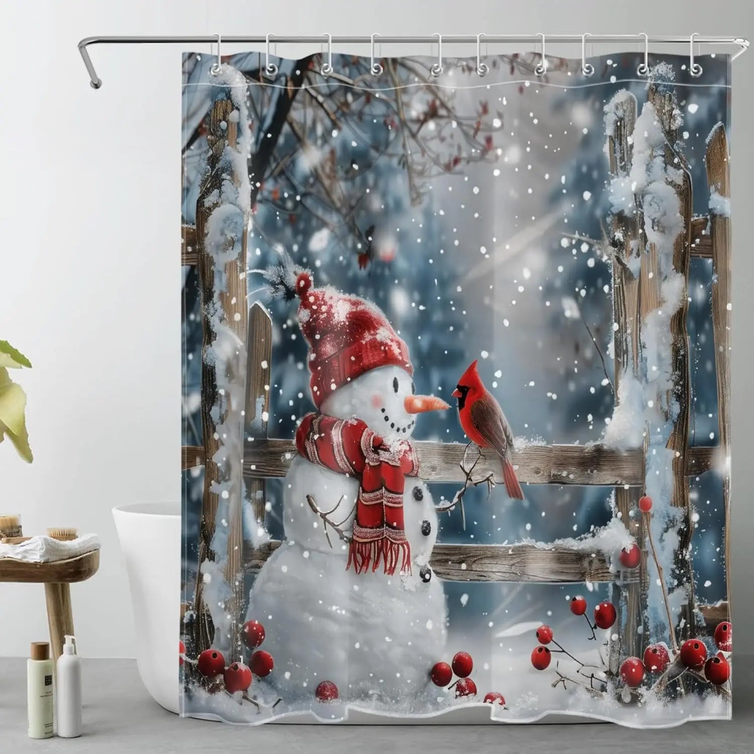 Winter Christmas Snowman Shower Curtains for Kids