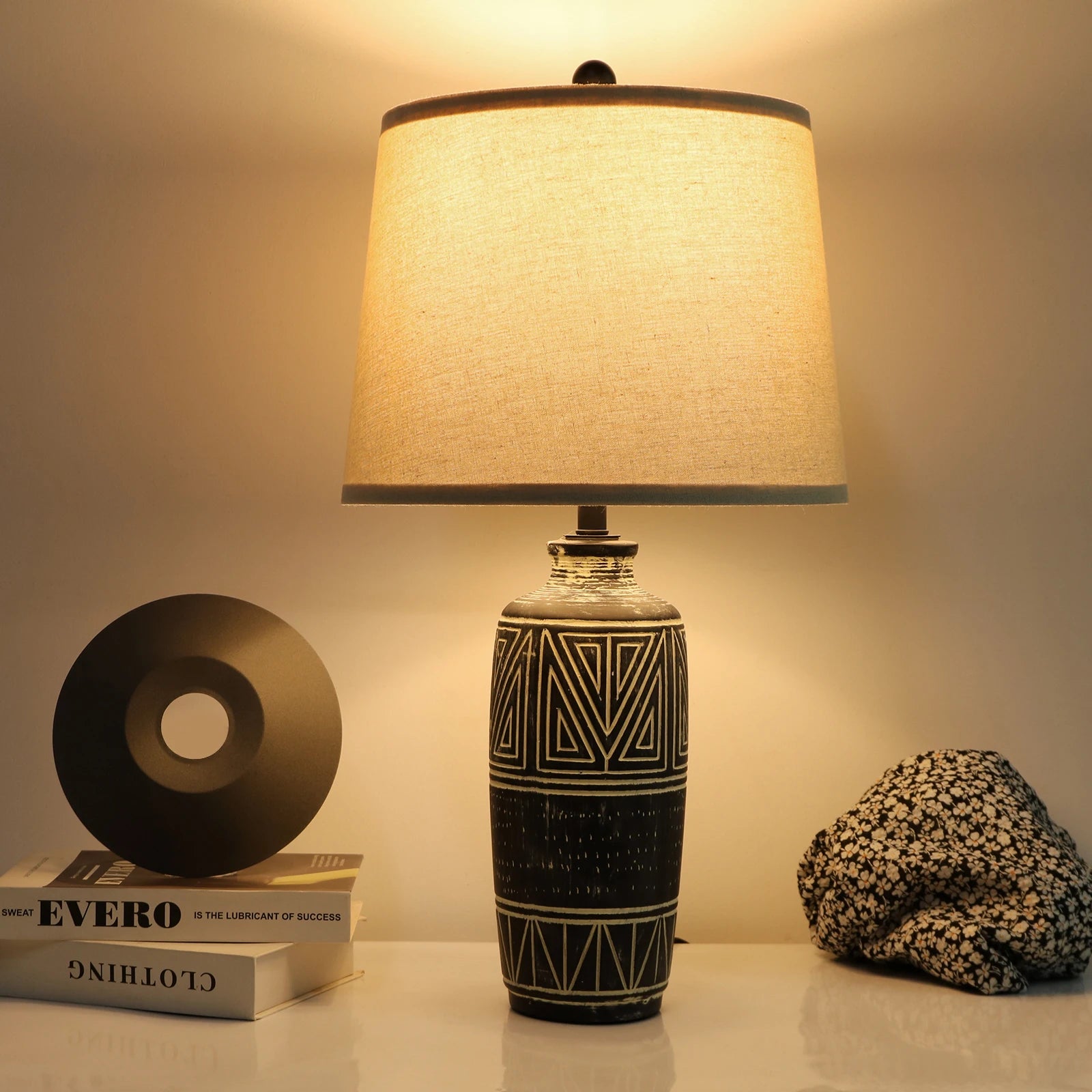 2 Pack 25-Inch Carved Geometric Ceramic Table Lamps