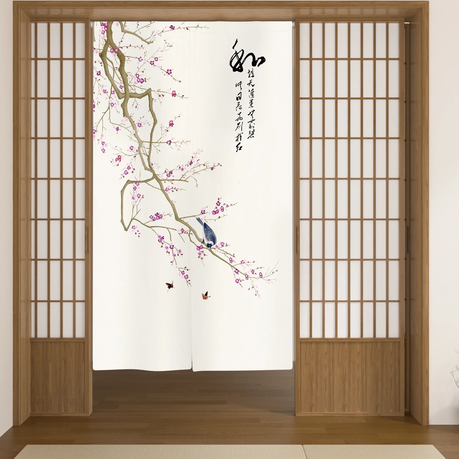 Japanese Linen Doorway Curtain Home Flower Bird