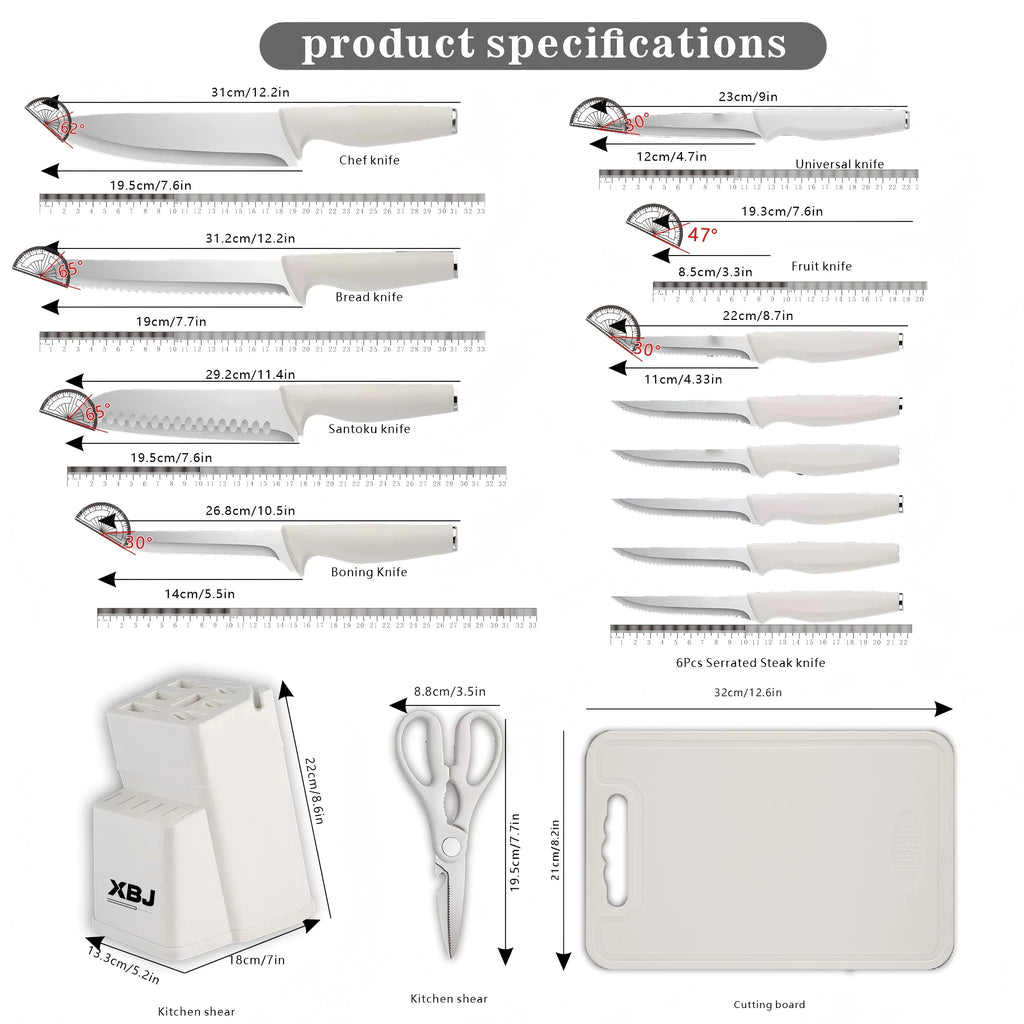 15 pieces kitchen stainless steel knife set,