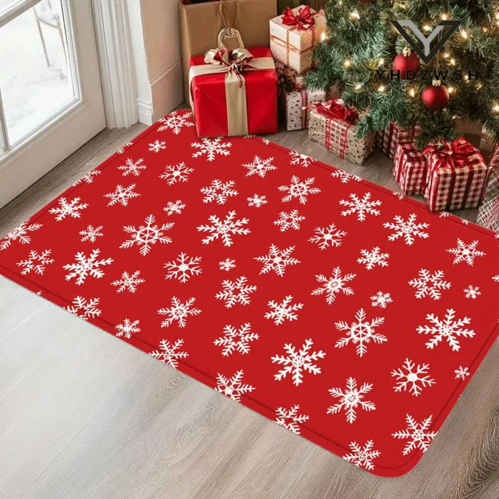 Christmas Rug Snowflake Area Red Rug Washable Non Slip
