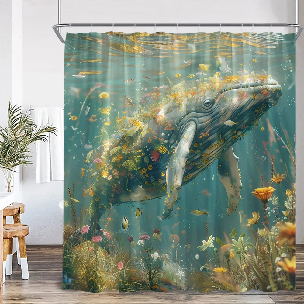 Marine Life Nature Bathroom Decor Sea Poltester Bath Curtain with Hook