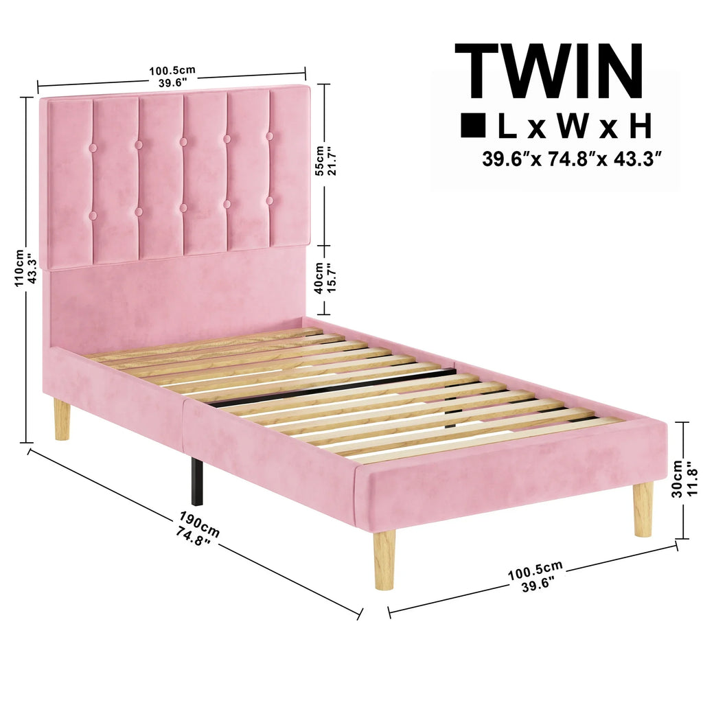 Bed Frames, Velvet Upholstered Platform Bed Frame with Headboard