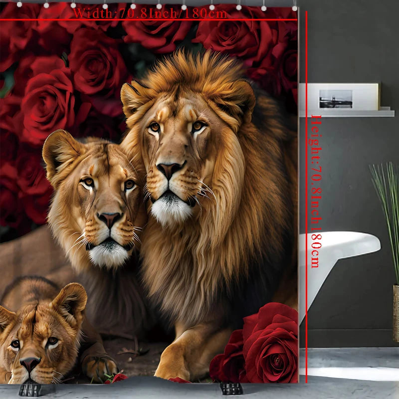 Valentine's Day Flower Animal Lion Rose Bathing Curtain