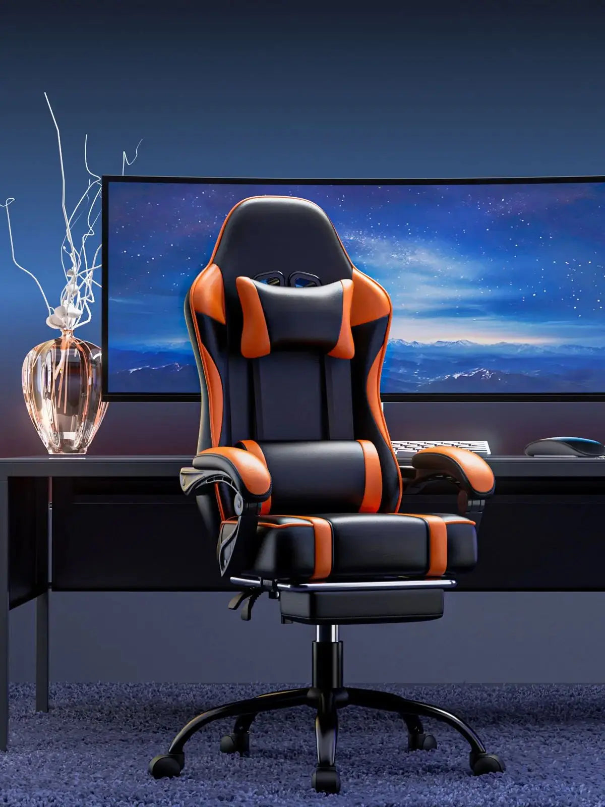 Gaming Chair with Footrest, PU Leather Video Game Chairs