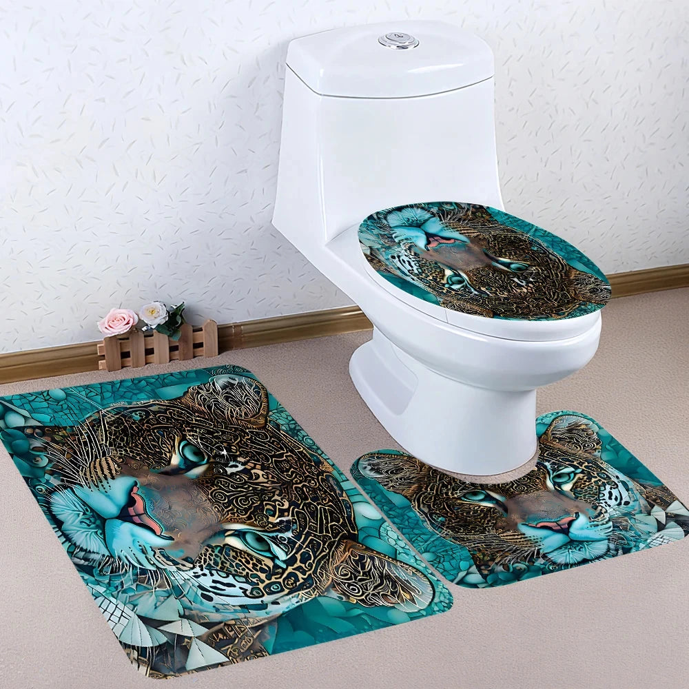 Cheetah Bathroom Four-piece Set - Avant-garde Waterproof Shower Curtain, creating a complete bathroom kit