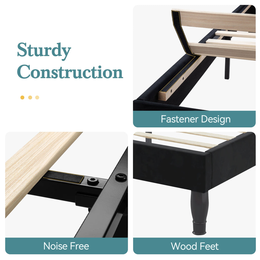 Bed Frame with Adjustable Velvet Tiara Headboard,