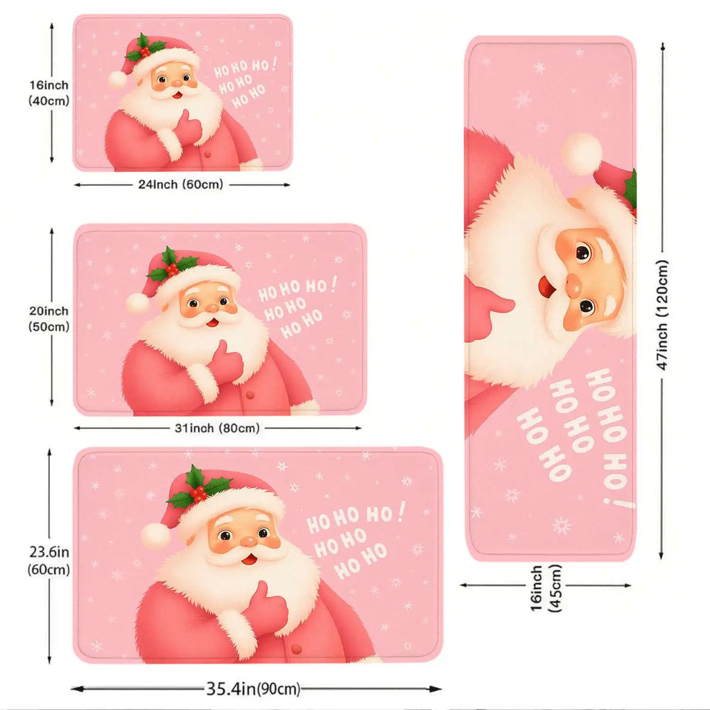 Pink Santa Claus Kitchen Mats 1/2/3pcs Christmas Rugs