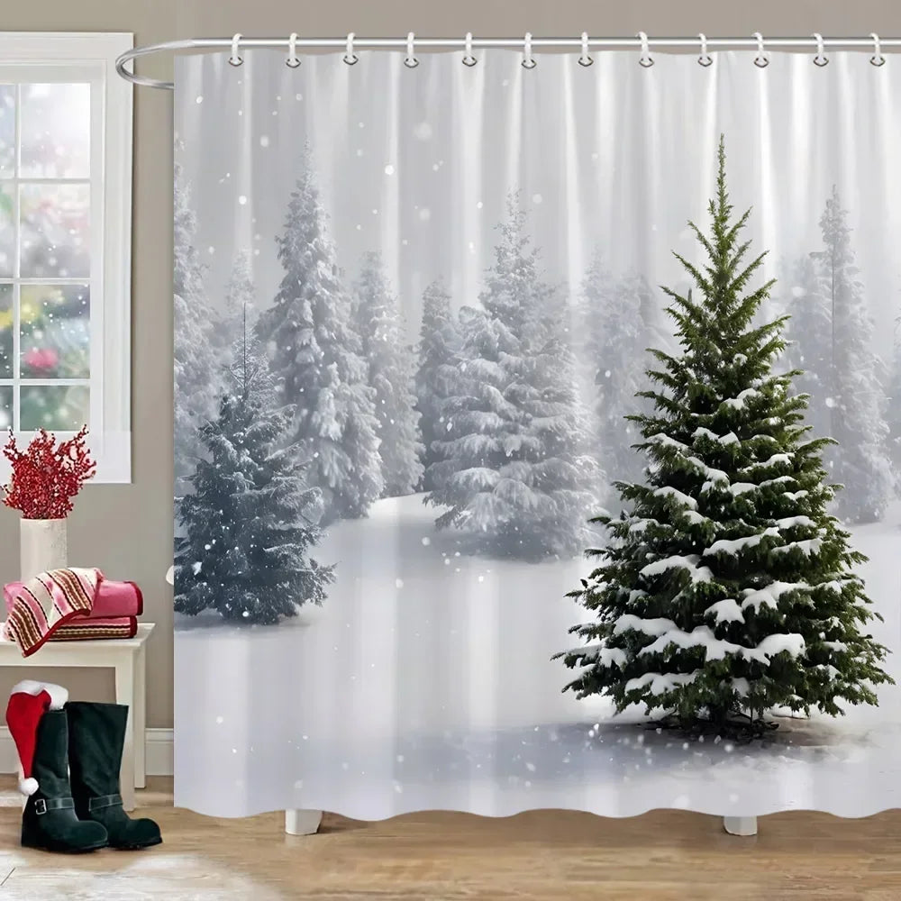 Winter Snow Forest Deer Shower Curtain Christmas Nature