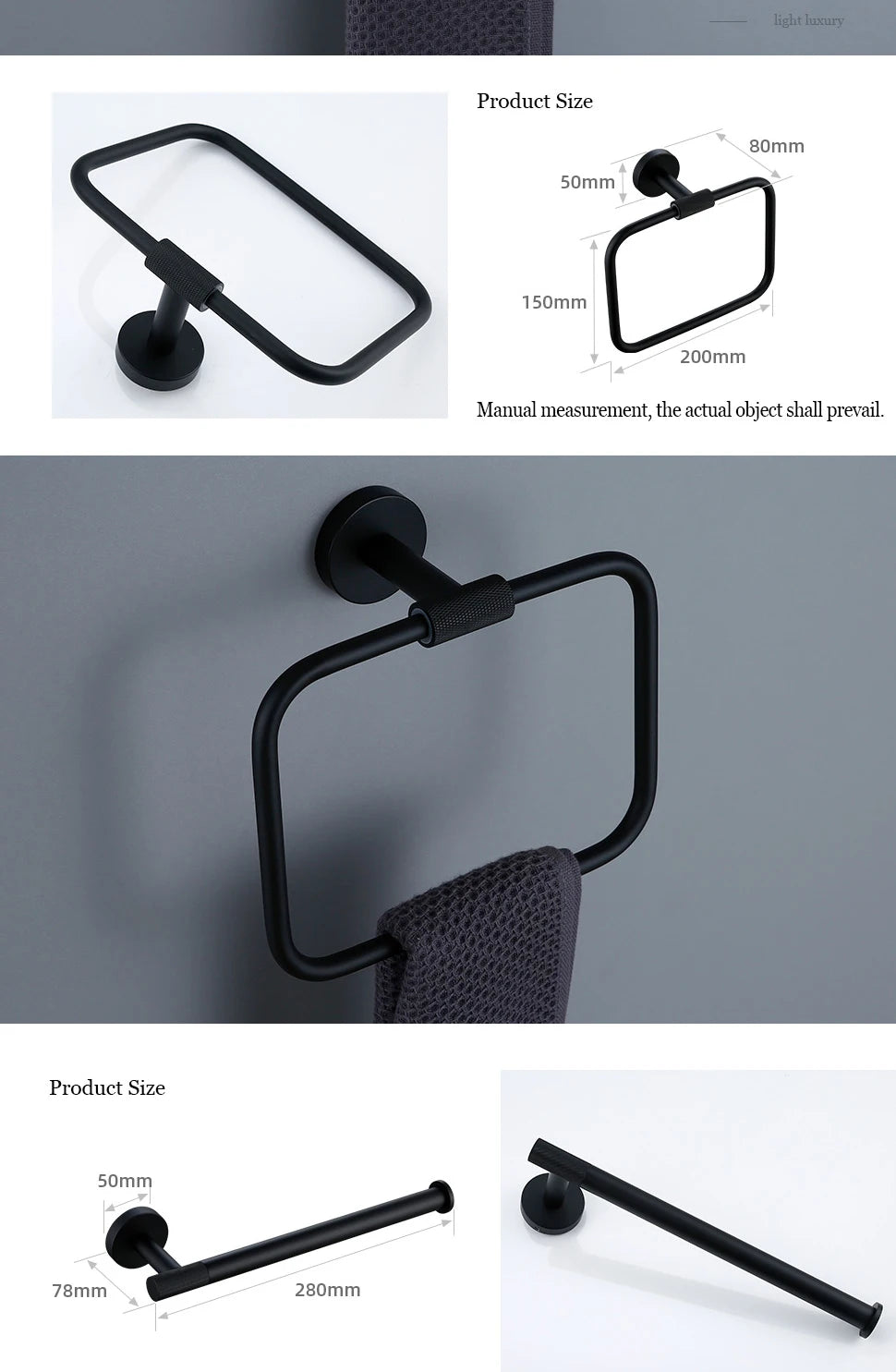 Black Bathroom Accessories Brass Knurled Kit Paper Holder Towel Rack Shelf Single Towel Holder Toilet Brush Holder Hook