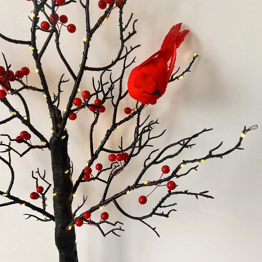 Mini Tree Light Lighted Tree with Red Bird & Berries