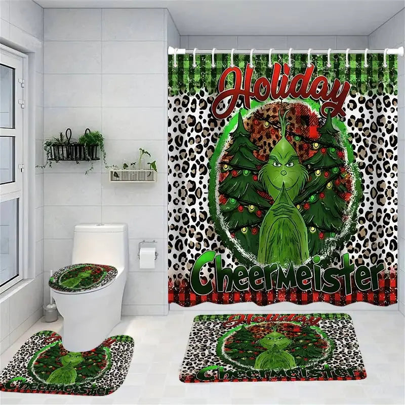 Merry Christmas Cartoon Shower Curtain  Witch Bath Sets Waterproof