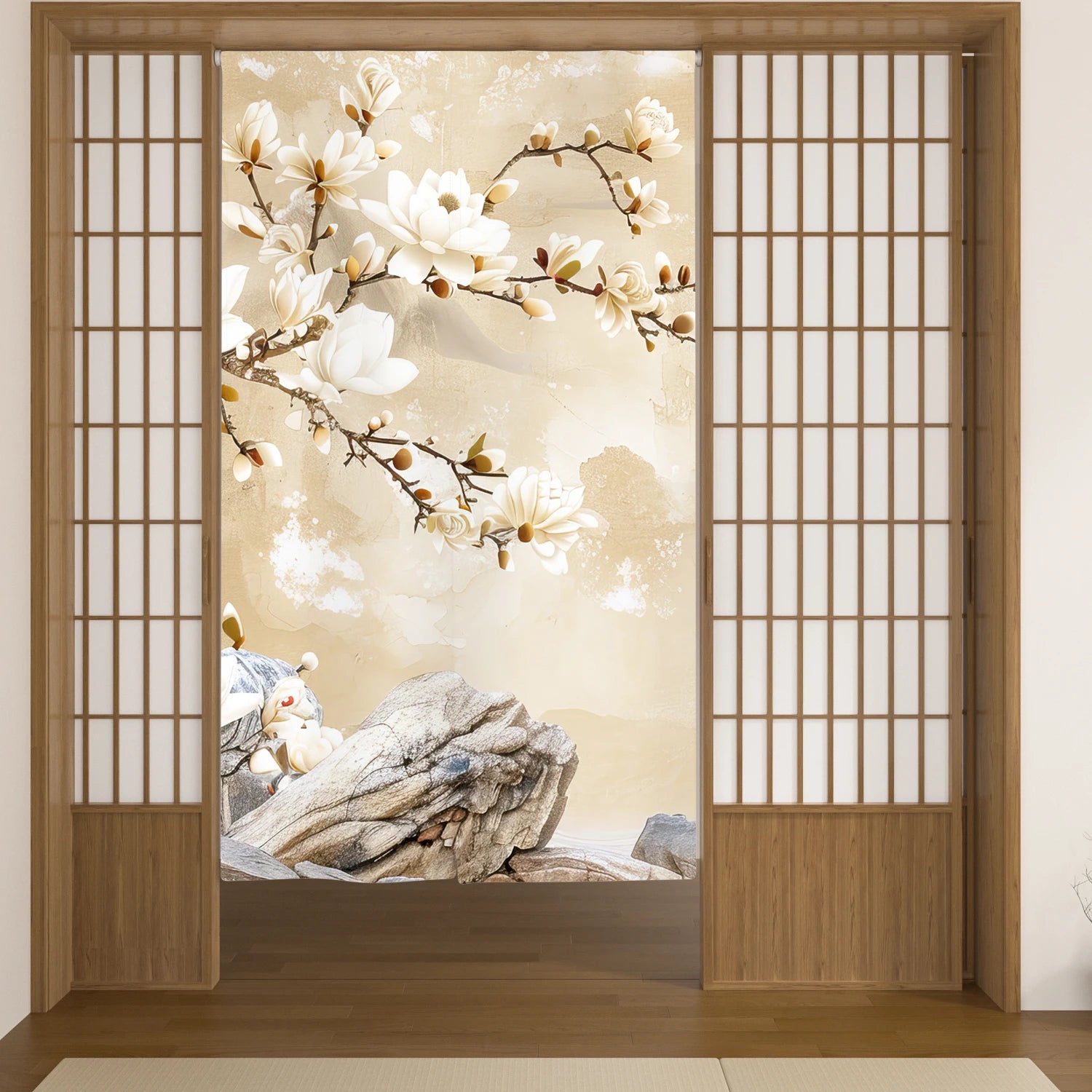Japanese Linen Doorway Curtain Home Flower Bird