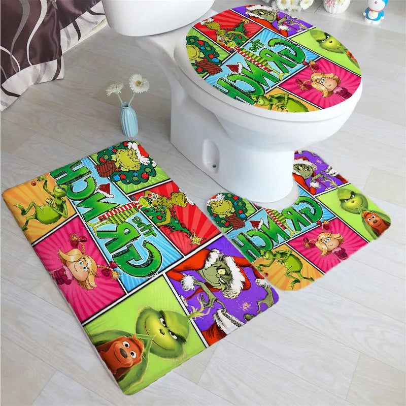 Merry Christmas Cartoon Shower Curtain  Witch Bath Sets Waterproof