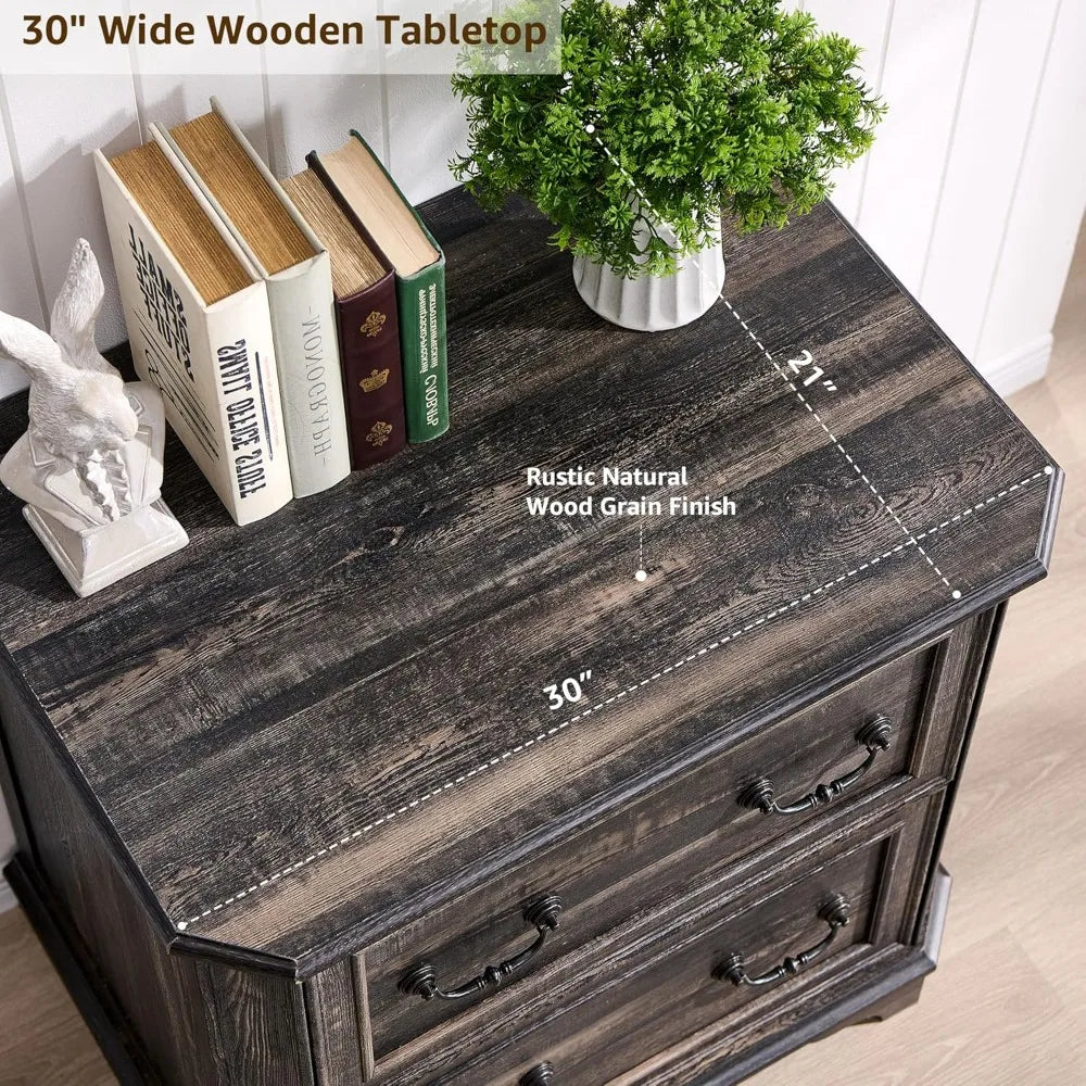 30" Farmhouse Nightstand Set of 2 w/Wooden Tabletop