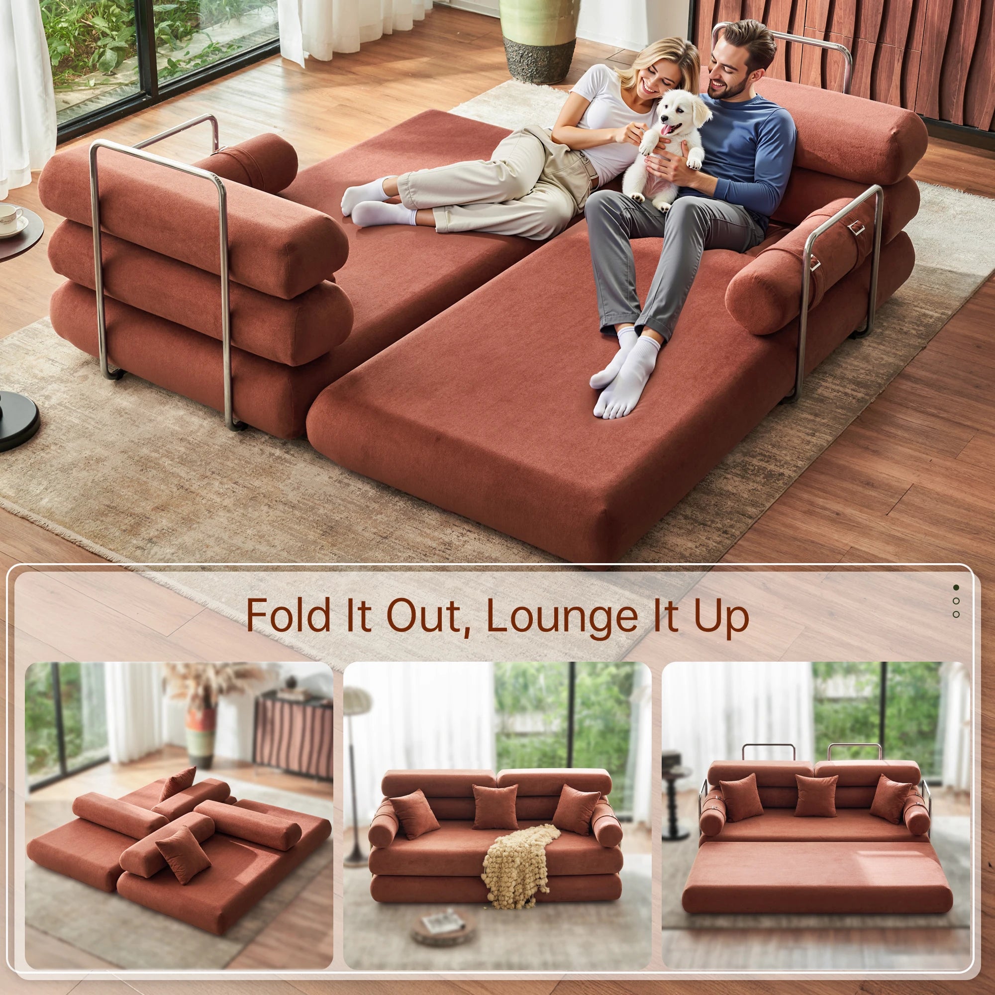 Convertible Sleeper Sofa - 35'' High-Back Floor Couch Bed