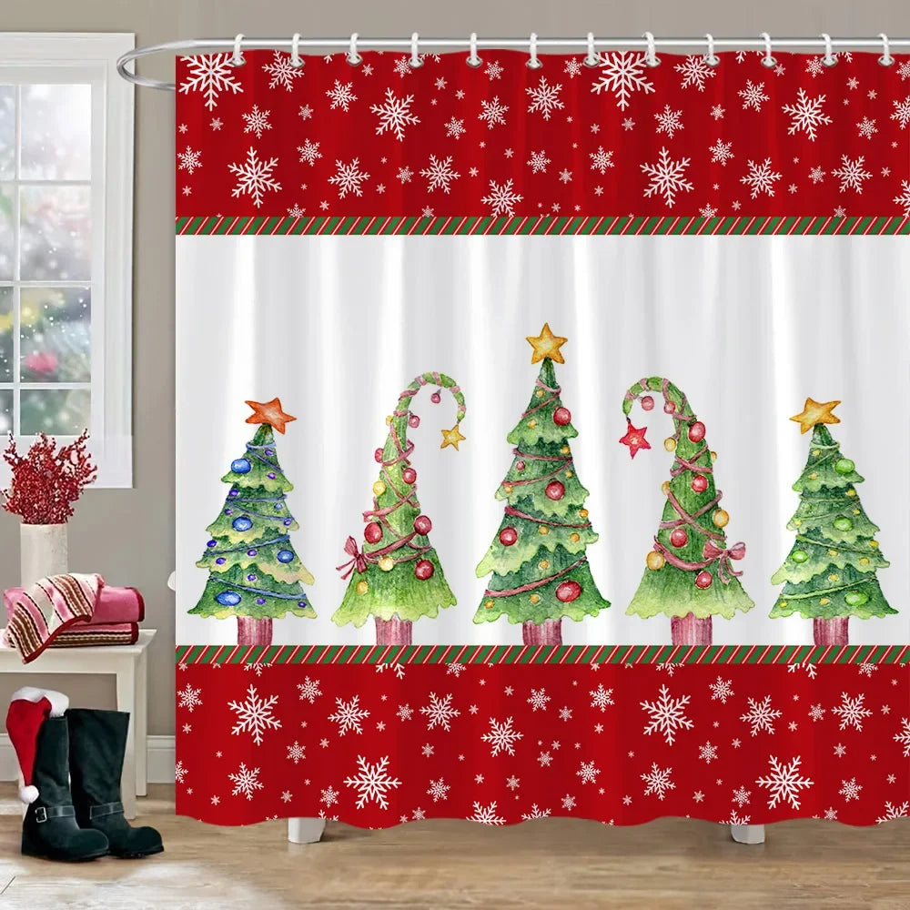 Christmas Gift Theme Shower Curtains Snowman Christmas Tree