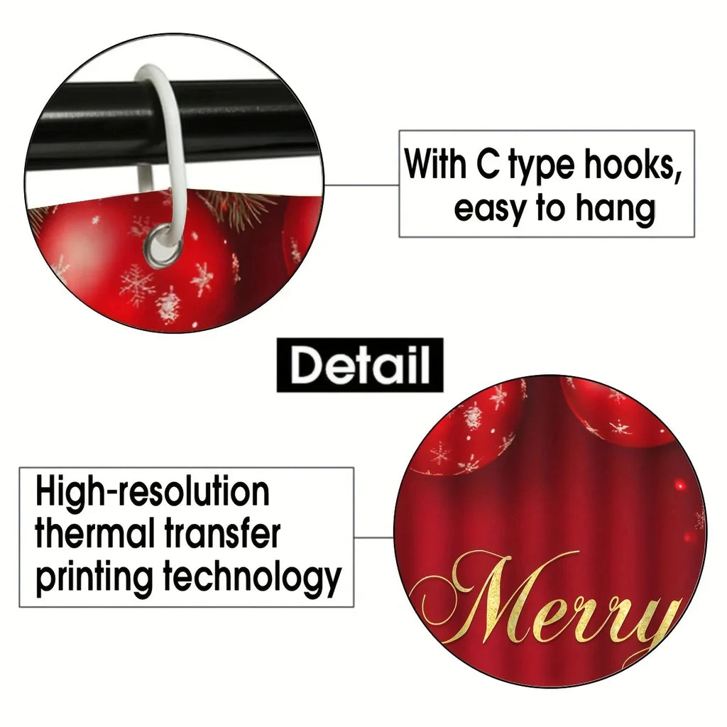 4pc Merry Christmas shower curtain set: 12 hook