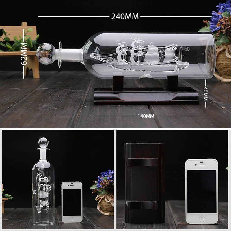 Sailboat in Glass Bottle Wooden Base