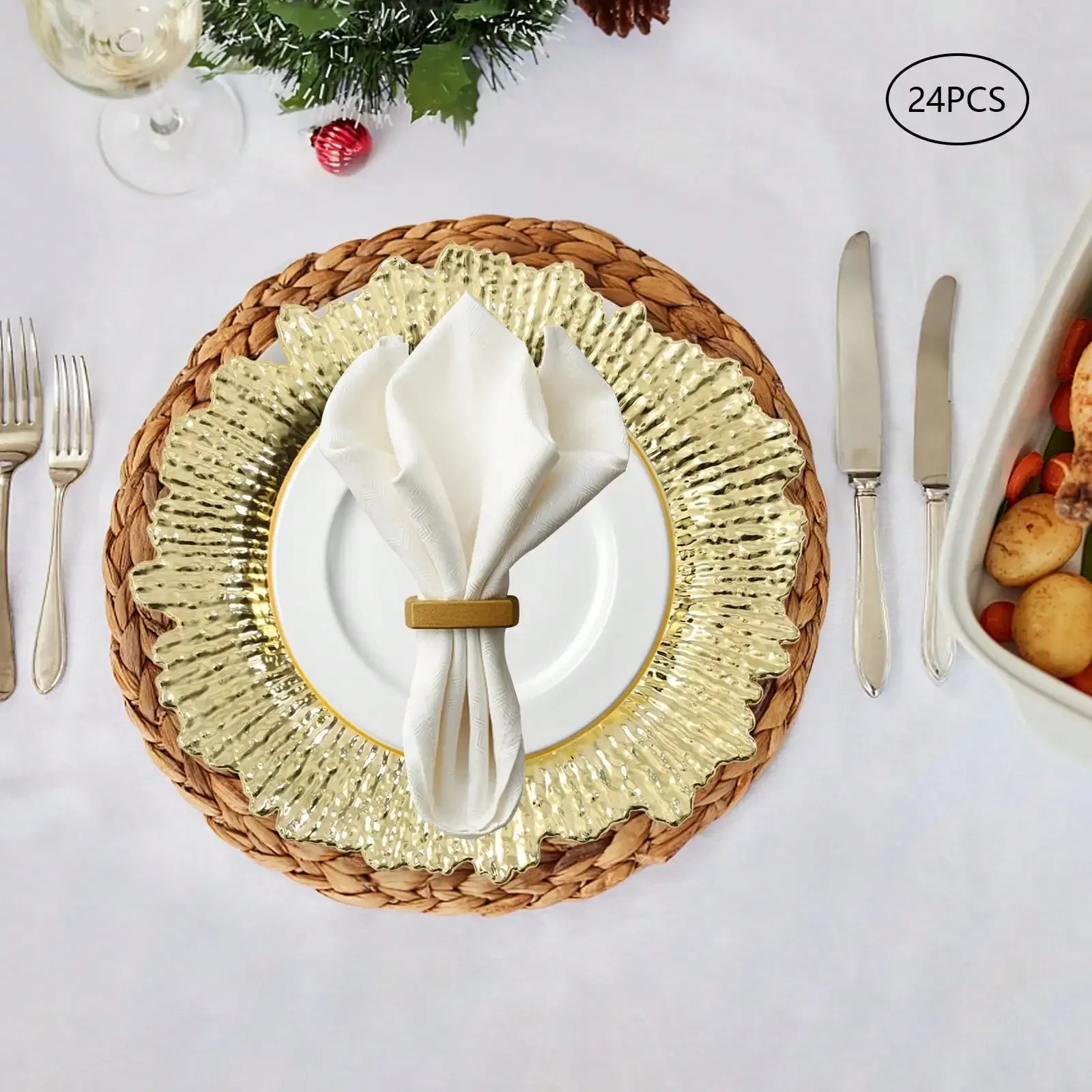 24pcs 13" Chargers Plate Round Gold Salad Reef Plate