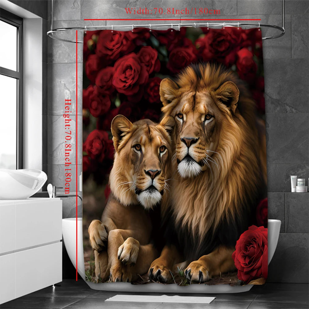 Valentine's Day Flower Animal Lion Rose Bathing Curtain