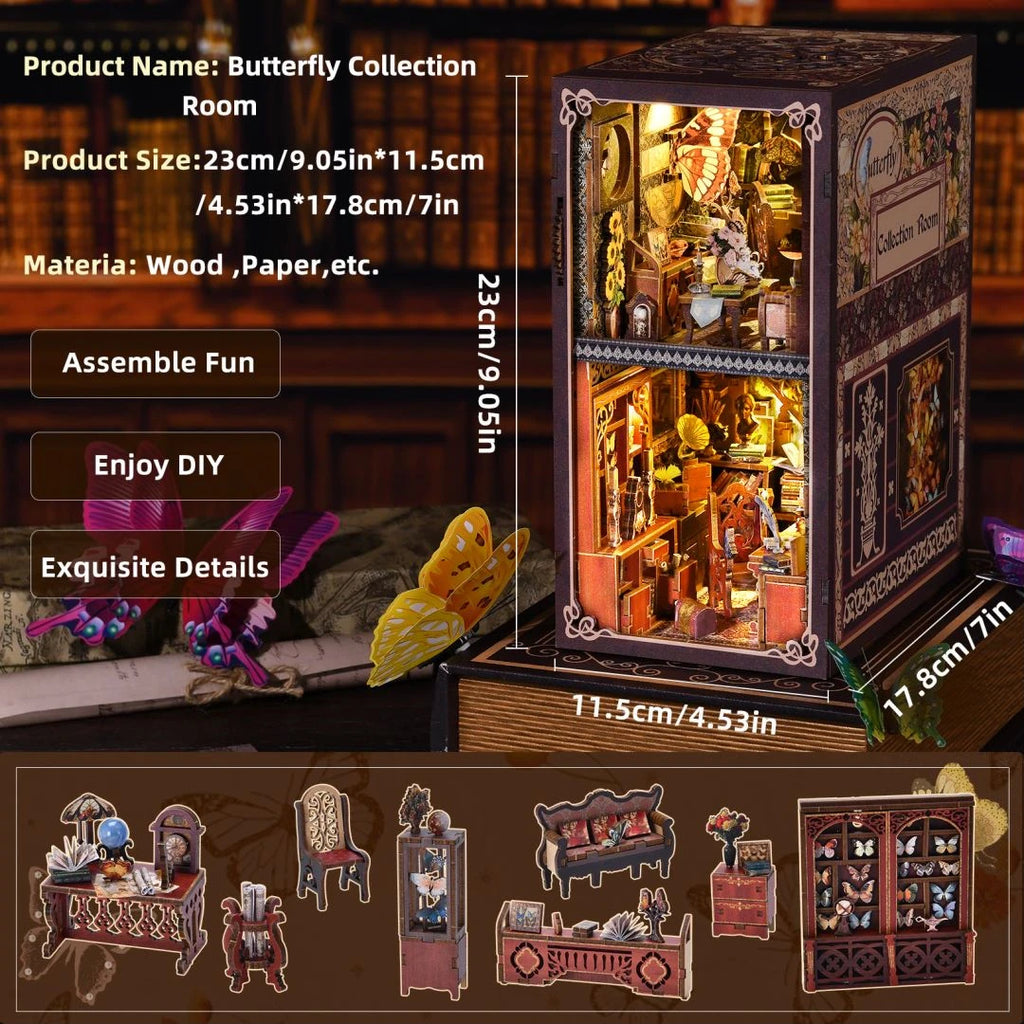 Wooden Puzzle Miniature House Kit For Bookshelf